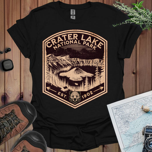 Crater Lake National Park Unisex Fit Soft T-Shirt Rustic Mountain Shield Tee Printify