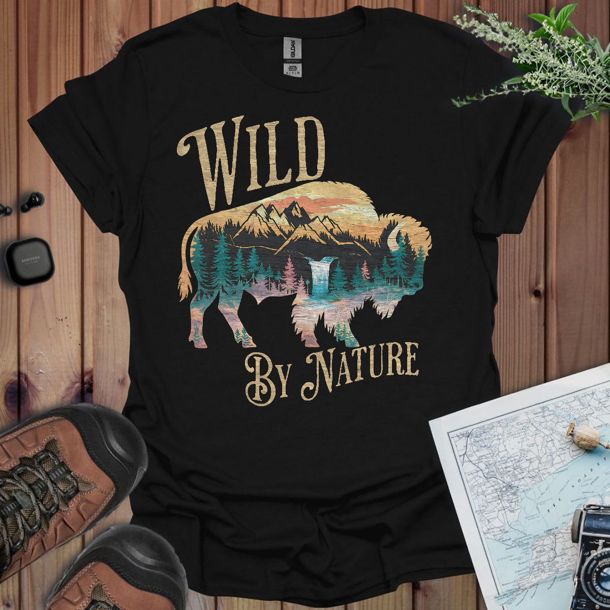 Wild By Nature Unisex Fit Soft T- Shirt Scenic Buffalo Tee Printify