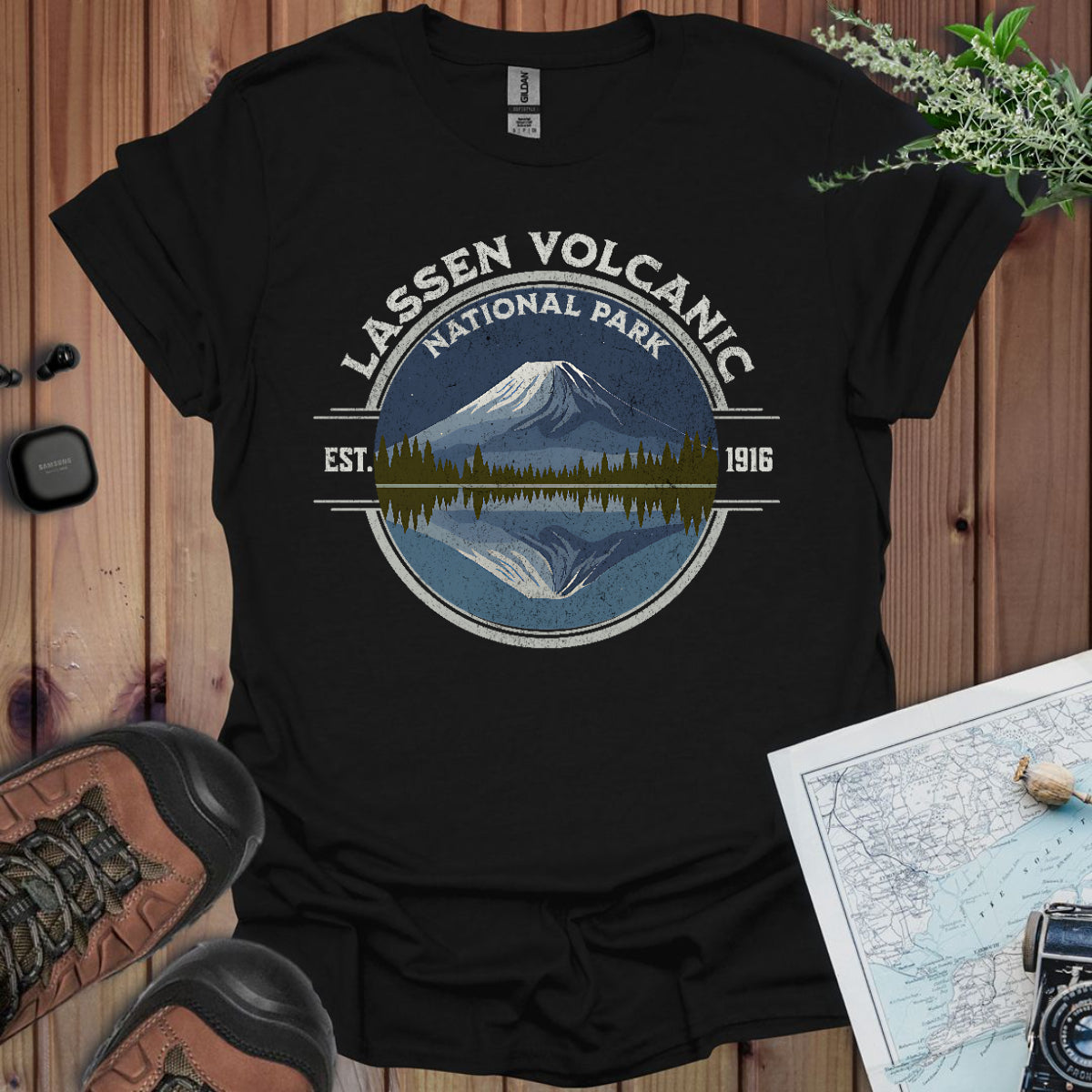 Lassen Volcanic National Park Unisex Fit Soft T- Shirt Reflective Lake Printify