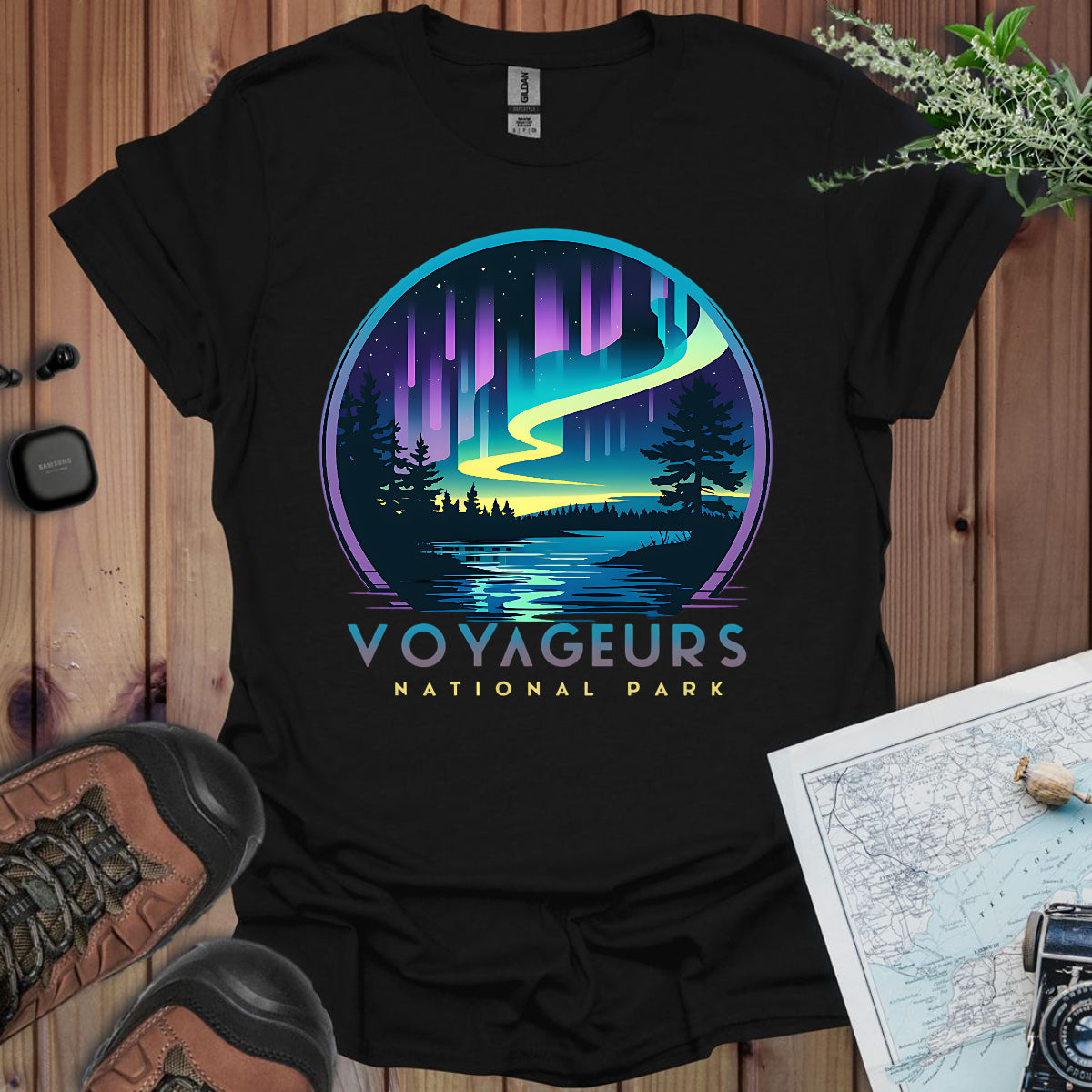 Voyageurs National Park Unisex Fit Soft T-Shirt Northern Lights Aurora Borealis Printify