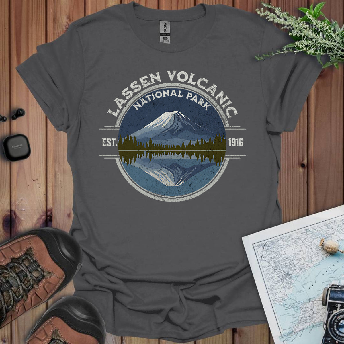 Lassen Volcanic National Park Unisex Fit Soft T- Shirt Reflective Lake Printify