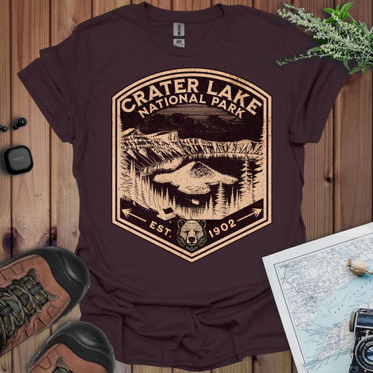Crater Lake National Park Unisex Fit Soft T-Shirt Rustic Mountain Shield Tee Printify