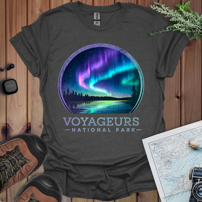 Voyageurs National Park Rustic Unisex Fit Soft T-Shirt Northern Lights Aurora Borealis Printify