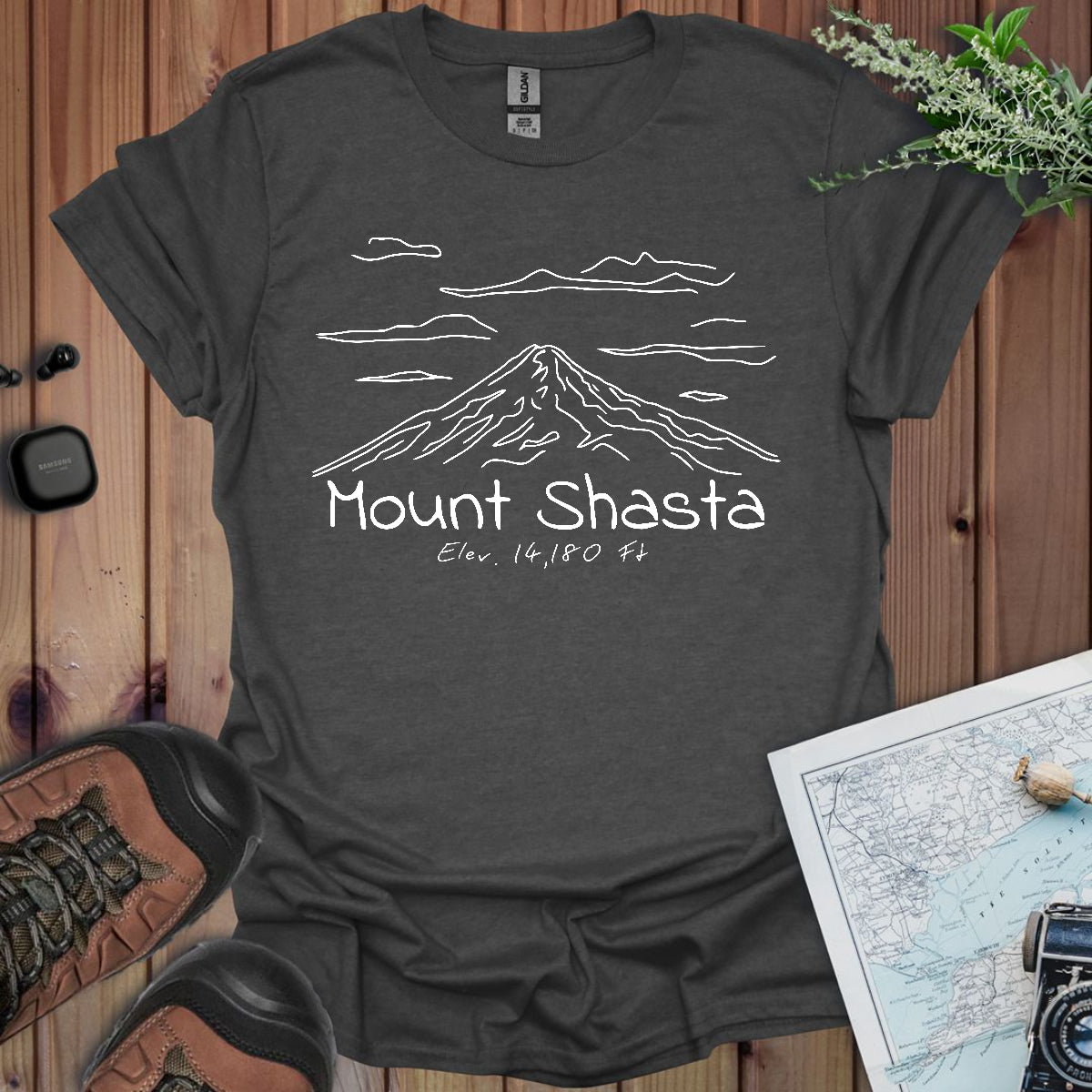 Mount Shasta Unisex Fit Soft T- Shirt Line Art Printify