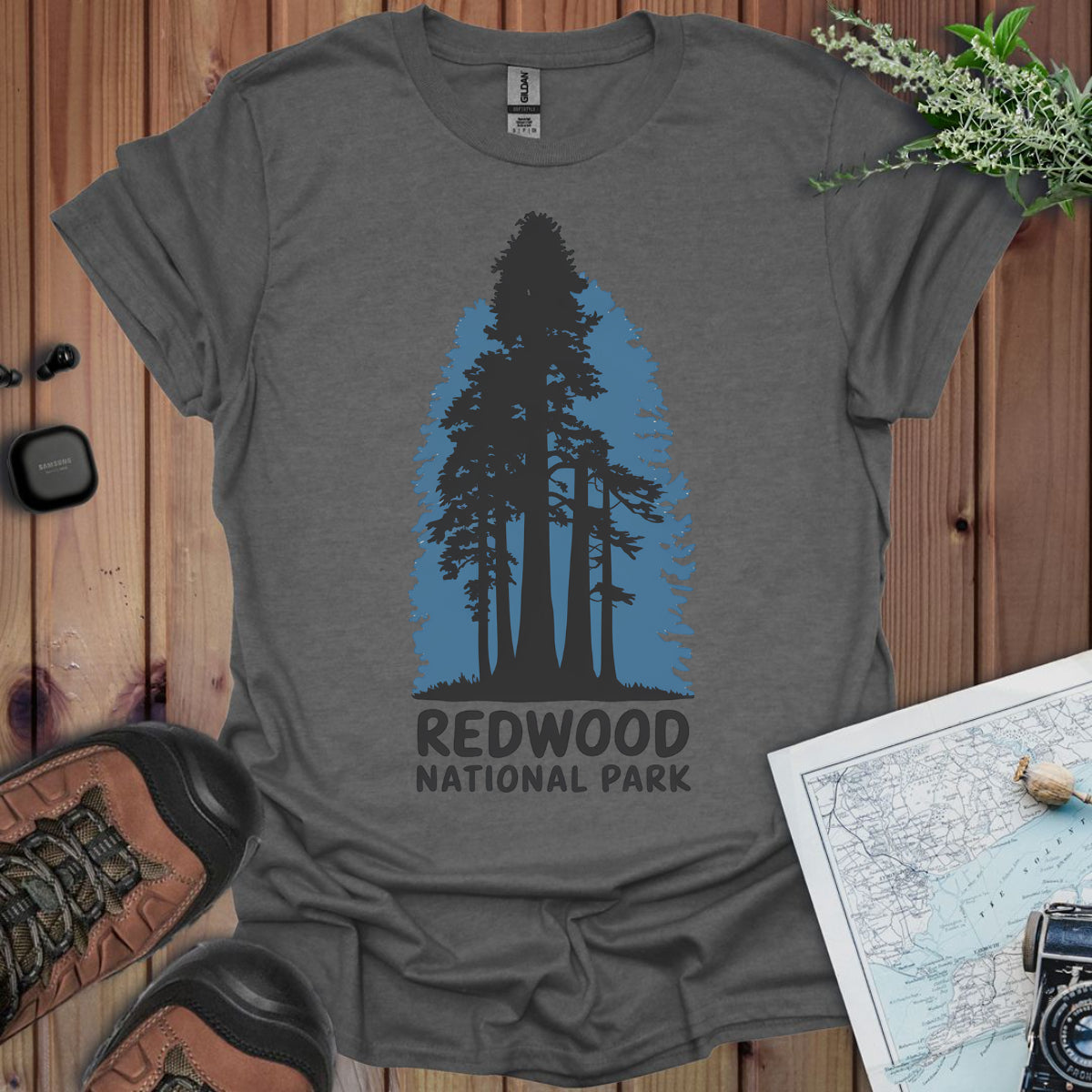 Redwood National Park Unisex Fit Soft T- Shirt Shaded Blue Printify