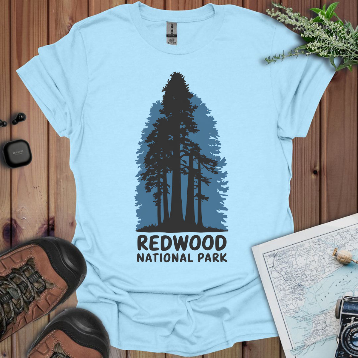 Redwood National Park Unisex Fit Soft T- Shirt Shaded Blue Printify
