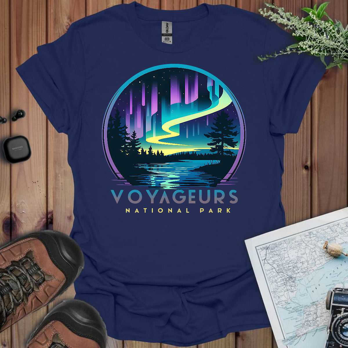 Voyageurs National Park Unisex Fit Soft T-Shirt Northern Lights Aurora Borealis Printify