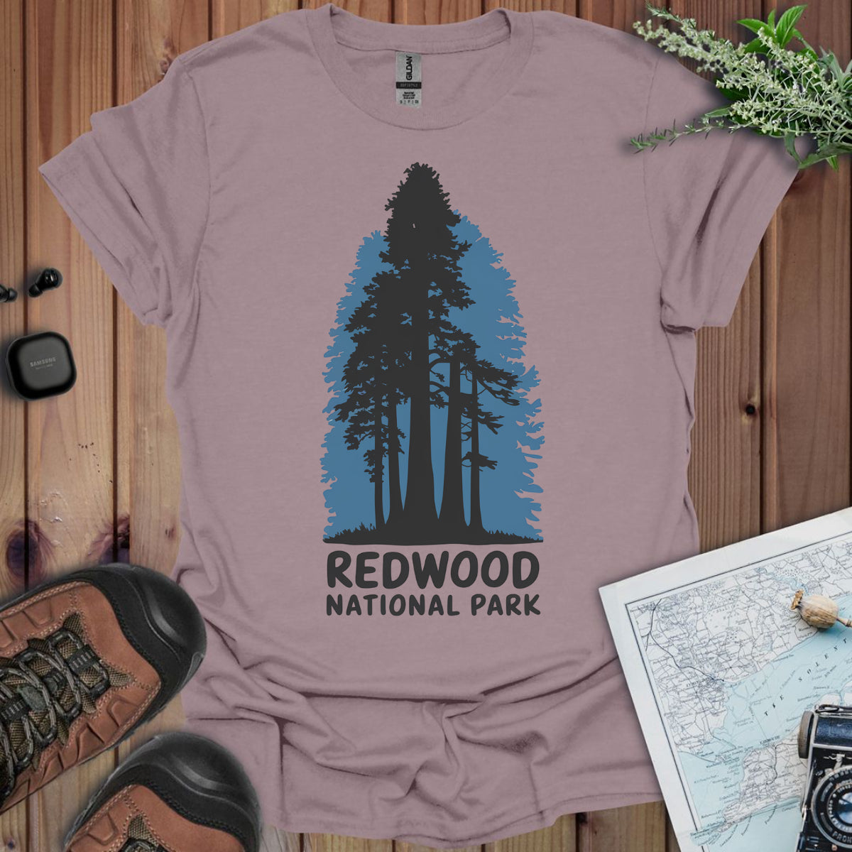 Redwood National Park Unisex Fit Soft T- Shirt Shaded Blue Printify