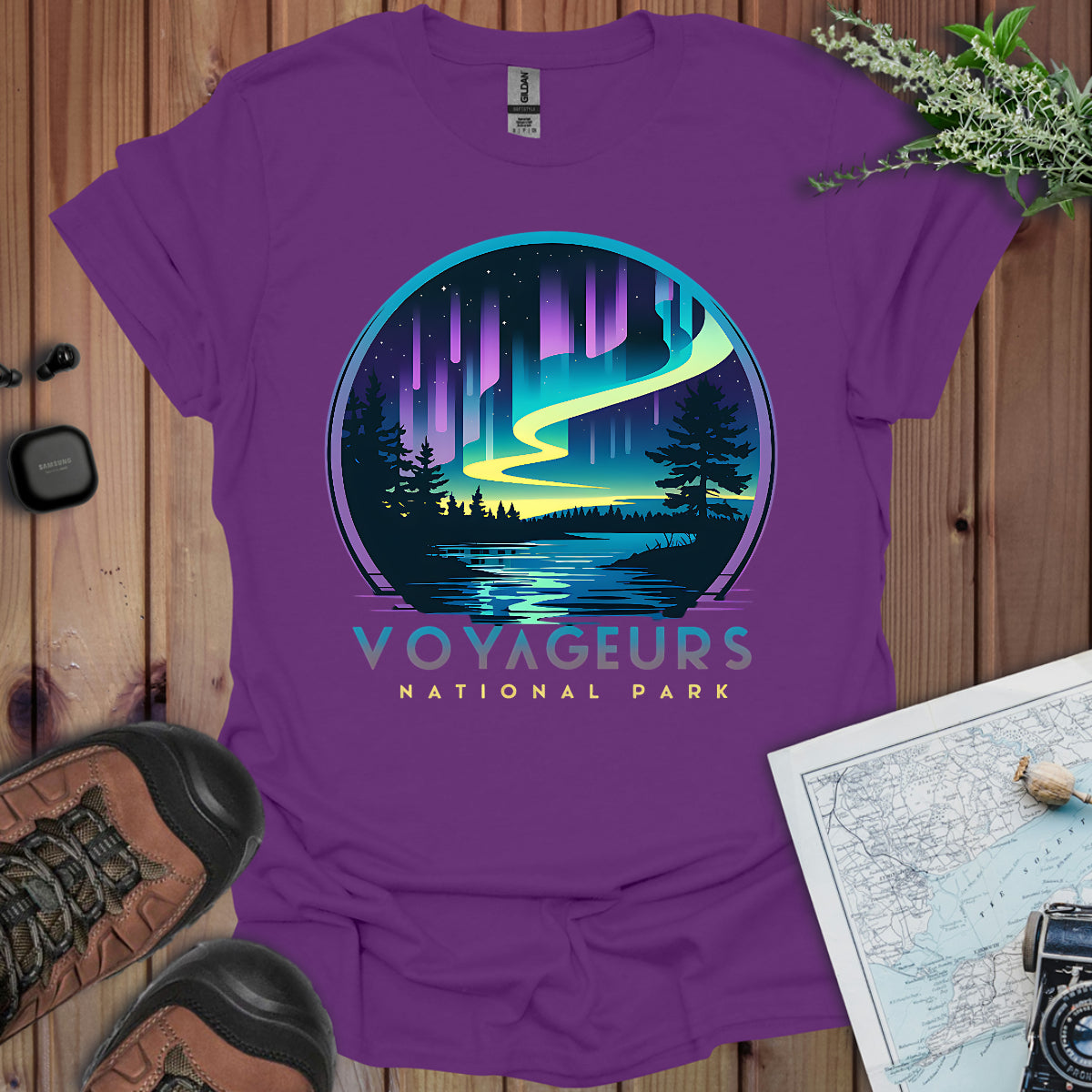 Voyageurs National Park Unisex Fit Soft T-Shirt Northern Lights Aurora Borealis Printify