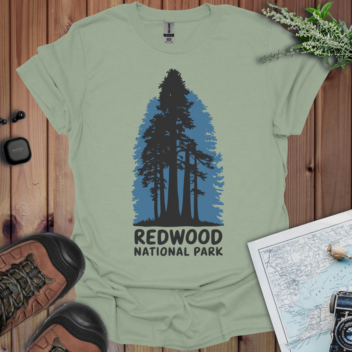 Redwood National Park Unisex Fit Soft T- Shirt Shaded Blue Printify