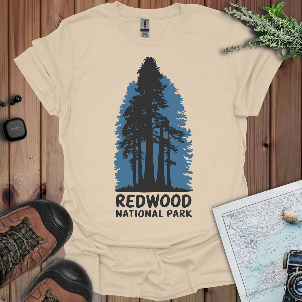 Redwood National Park Unisex Fit Soft T- Shirt Shaded Blue
