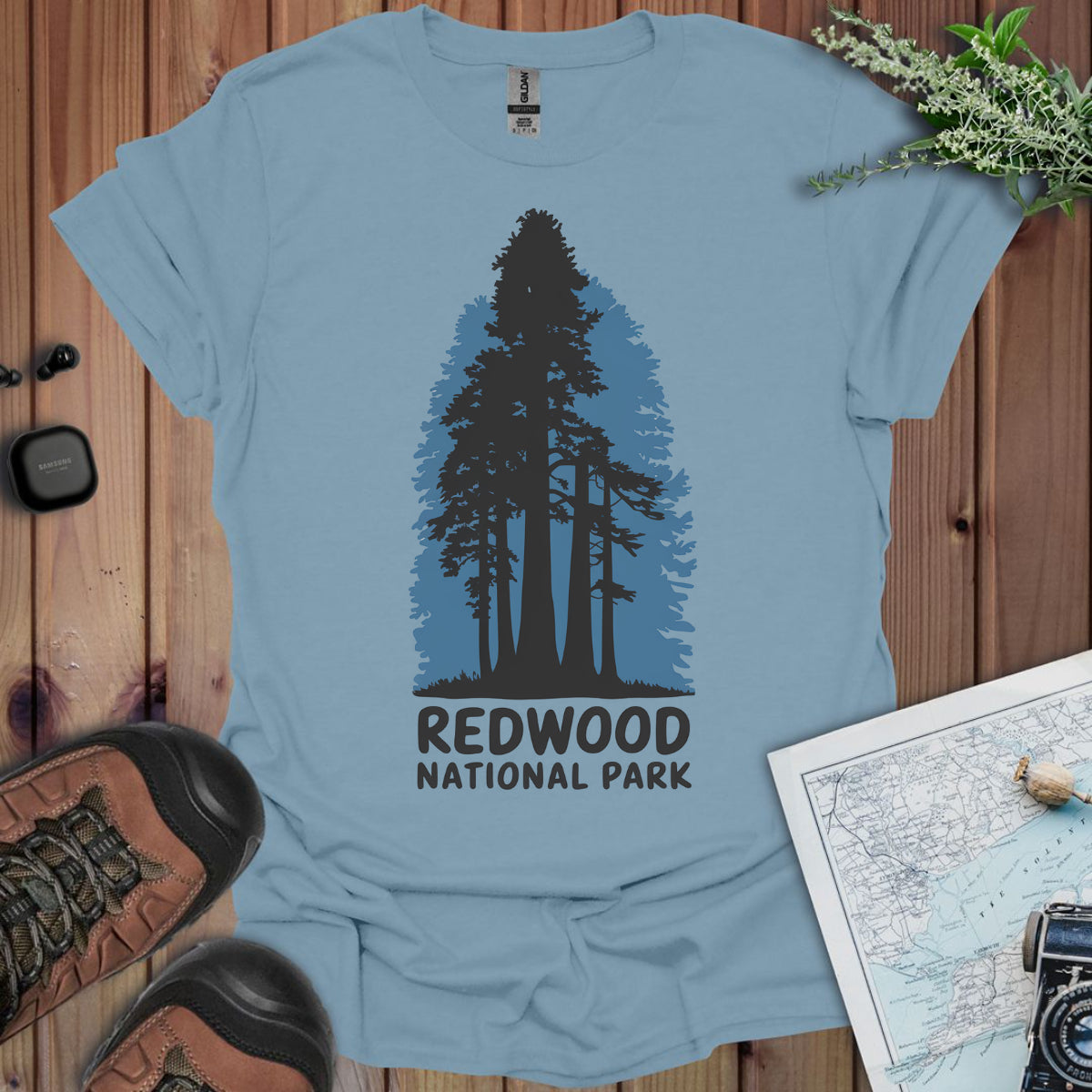Redwood National Park Unisex Fit Soft T- Shirt Shaded Blue Printify