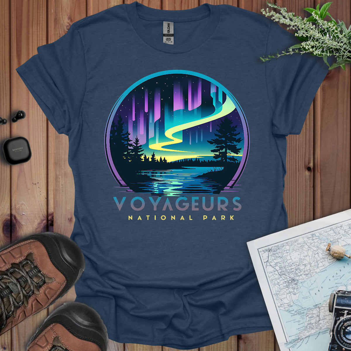 Voyageurs National Park Unisex Fit Soft T-Shirt Northern Lights Aurora Borealis Printify