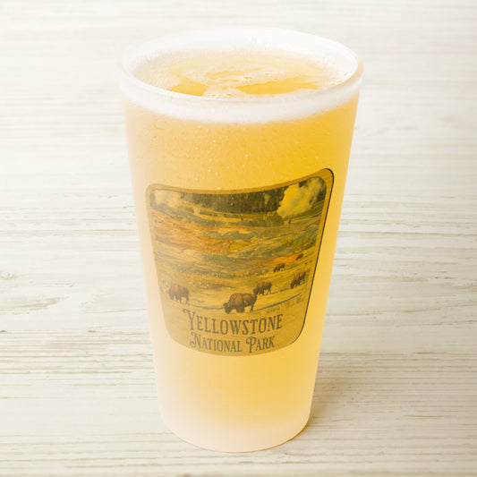 Yellowstone National Park Frosted Pint Glass Wood Sign Graphic teelaunch