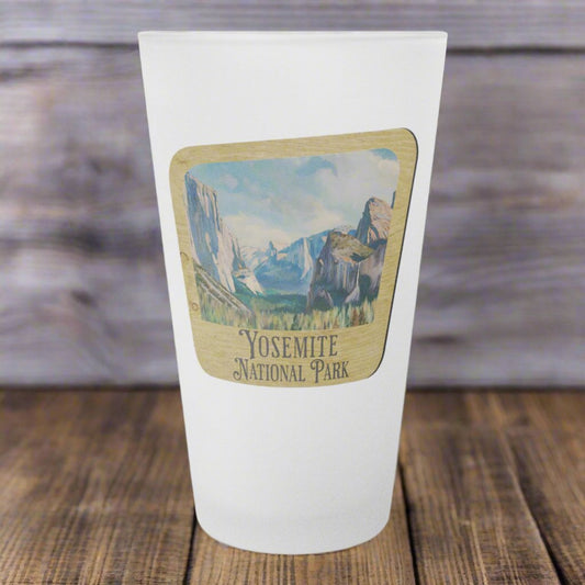 Yosemite National Park Frosted Pint Glass Scenic Valley Wood Sign teelaunch