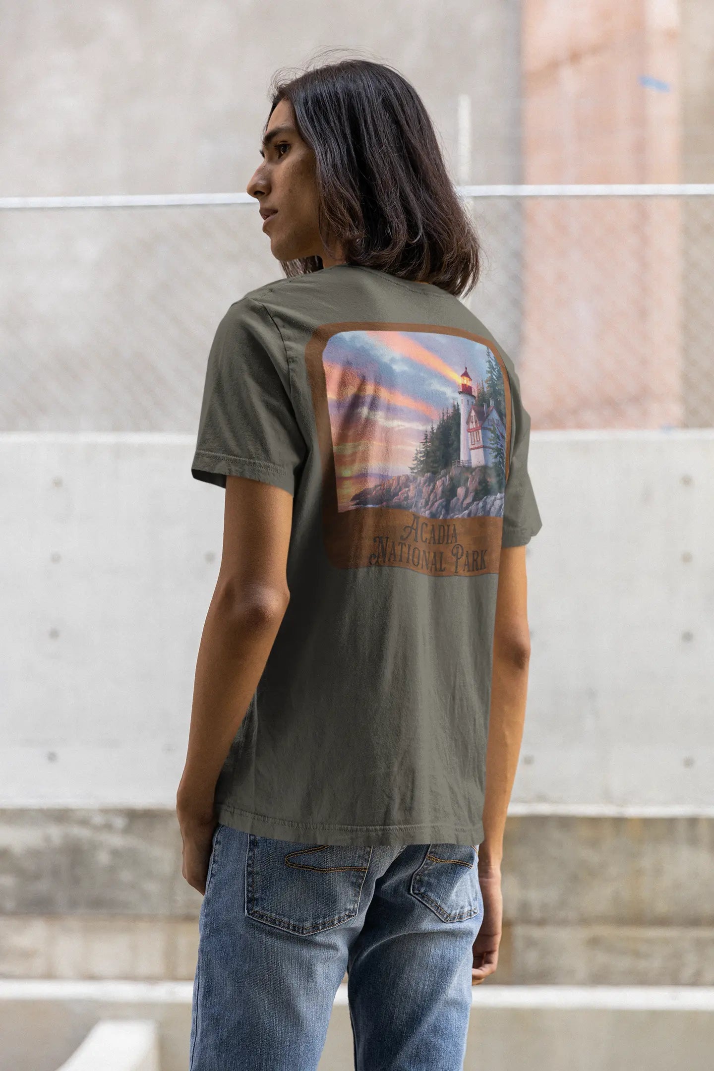 Acadia National Park Unisex T-Shirt Wood Sign Back Print - Park Service Apparel