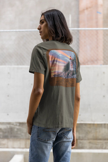 Acadia National Park Unisex T-Shirt Wood Sign Back Print - Park Service Apparel