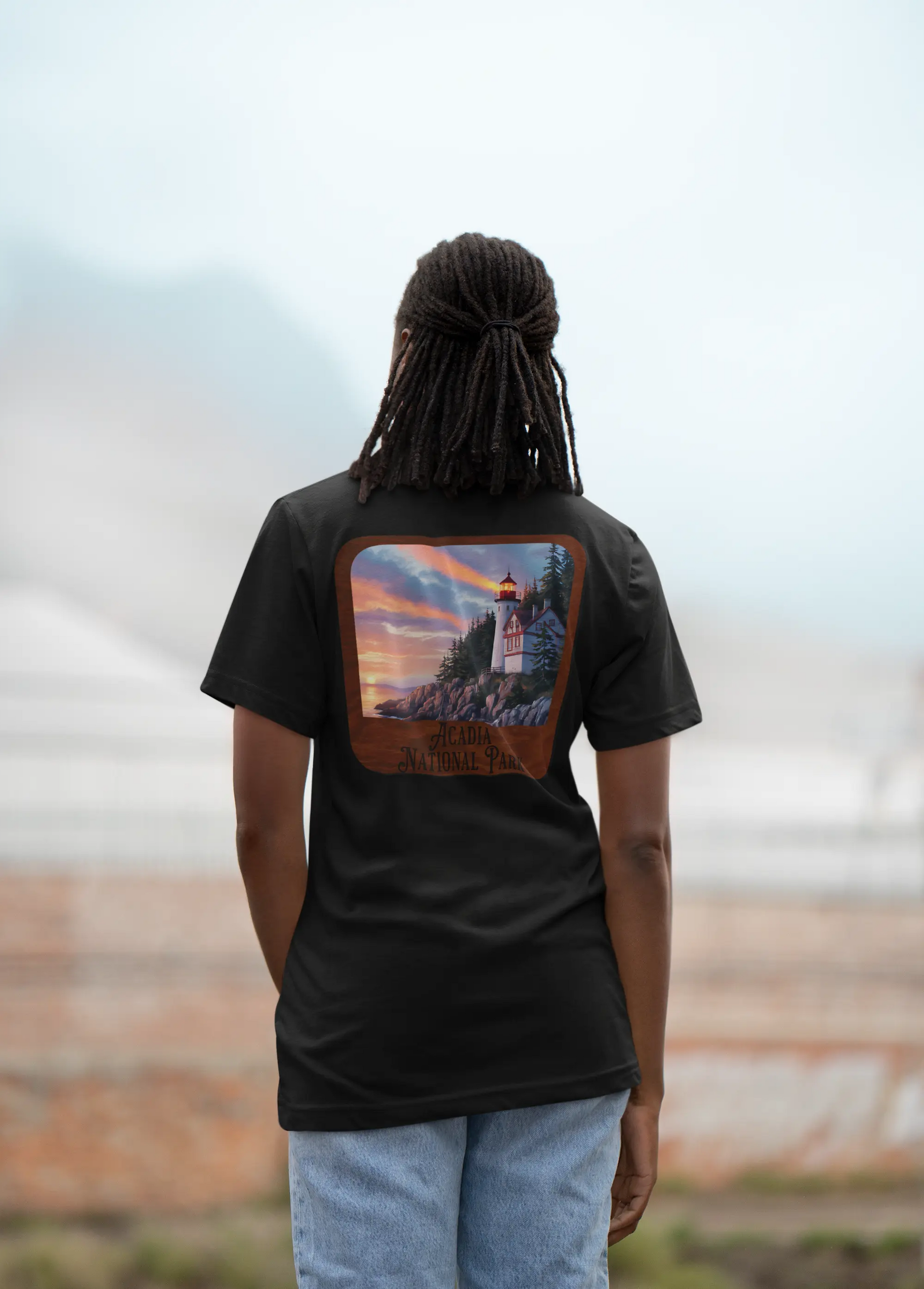 Acadia National Park Unisex T-Shirt Wood Sign Back Print - Park Service Apparel