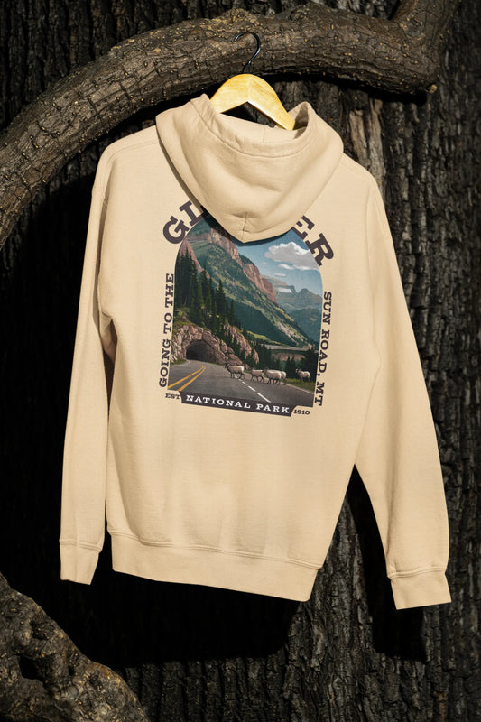 Glacier National Park Unisex Fit Fleece Hoodie Scenic Going to The Sun Road Big Horned Sheep - Park Service Apparel