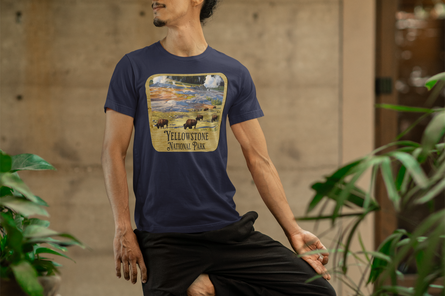 Yellowstone National Park Unisex Fit Soft T-Shirt Wood Sign Printify