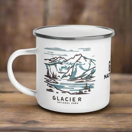 Glacier National Park Watercolor Art Durable Enamel Camp Mug - Park Service Apparel