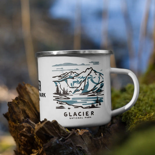 Glacier National Park Watercolor Art Durable Enamel Camp Mug - Park Service Apparel