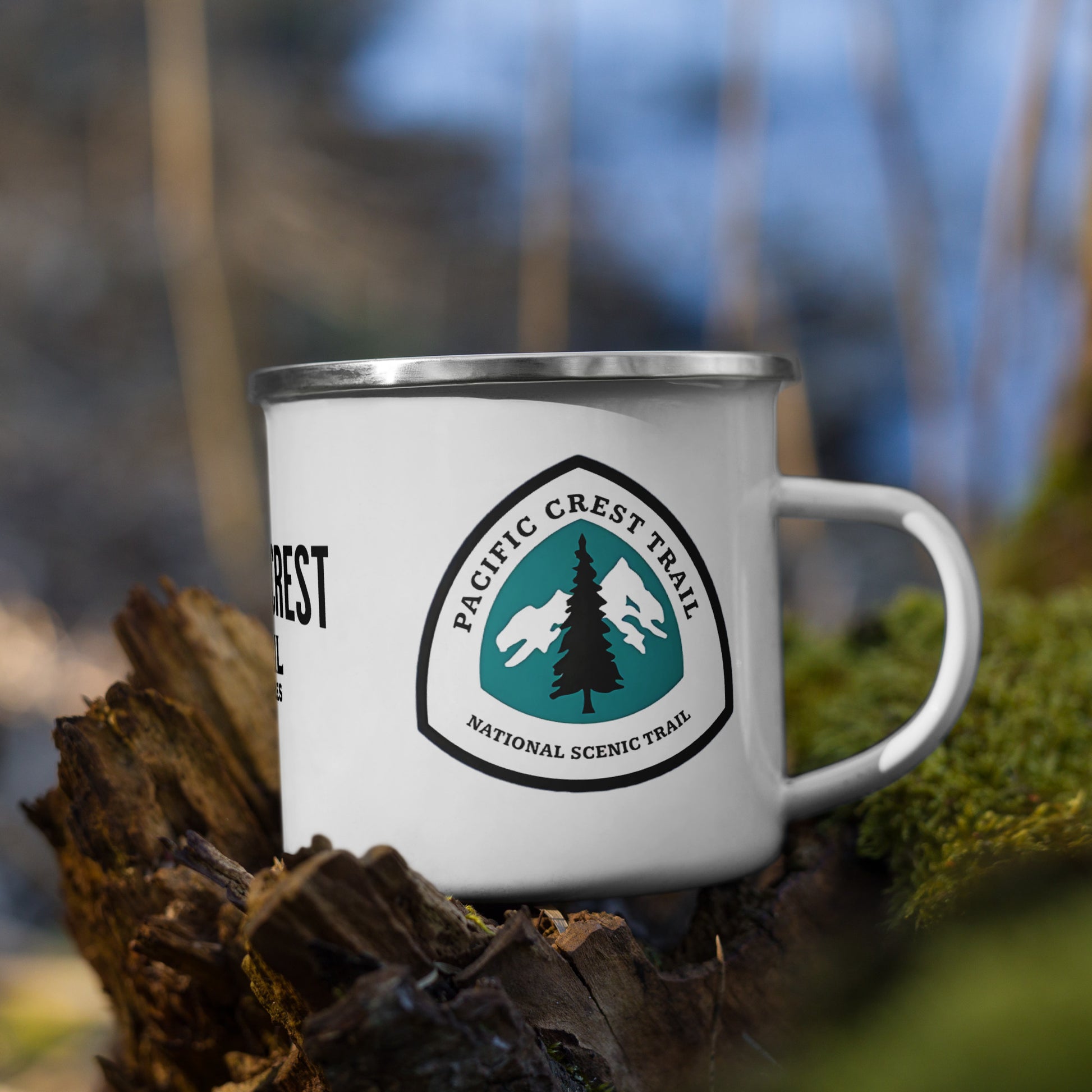 Pacific Crest National Scenic Trail Durable PCT Enamel Mug 12oz Wood Sign Distance Logo Park Service Apparel