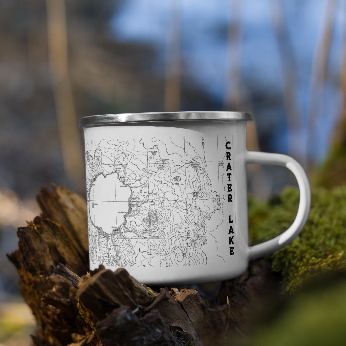 Crater Lake Topographic Durable Enamel Camp Mug Real National Park USGS Map Print Park Service Apparel