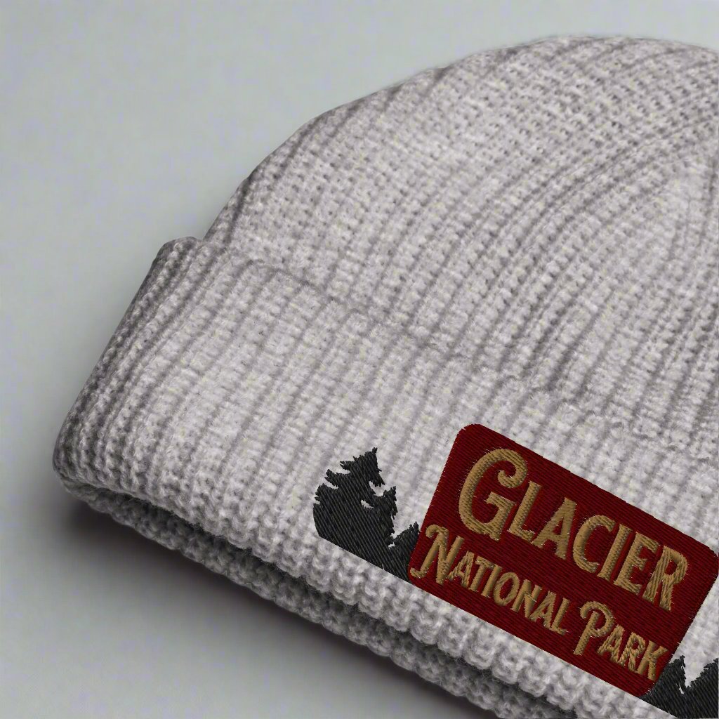 Glacier National Park Sign Embroidered Beanie Fisherman Style Park Service Apparel