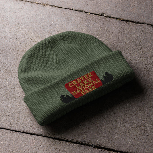 Crater Lake Embroidered National Park Sign Beanie Wharf Fisherman Style Sewn Outdoors Winter Hat Park Service Apparel