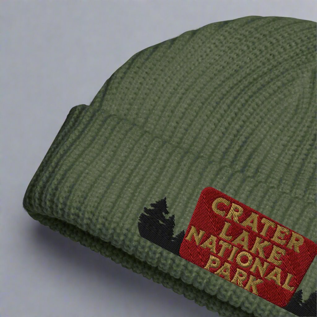 Crater Lake Embroidered National Park Sign Beanie Wharf Fisherman Style Sewn Outdoors Winter Hat Park Service Apparel