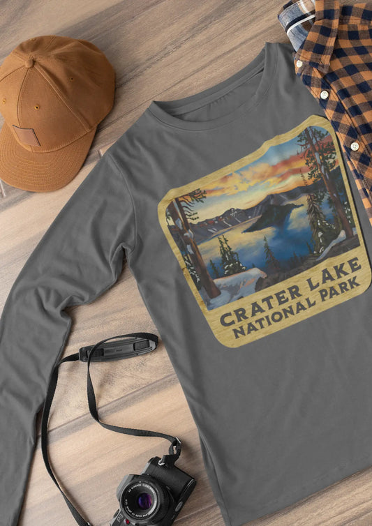 Crater Lake National Park Unisex Fit Long Sleeve T-shirt Wood Sign Graphic - Park Service Apparel