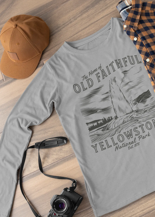 Yellowstone National Park Old Faithful Geyser Unisex Fit Long Sleeve T-shirt - Park Service Apparel