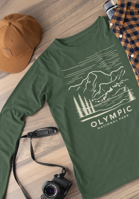 Olympic National Park Unisex Fit Long Sleeve T-Shirt Mountain Line Art - Park Service Apparel