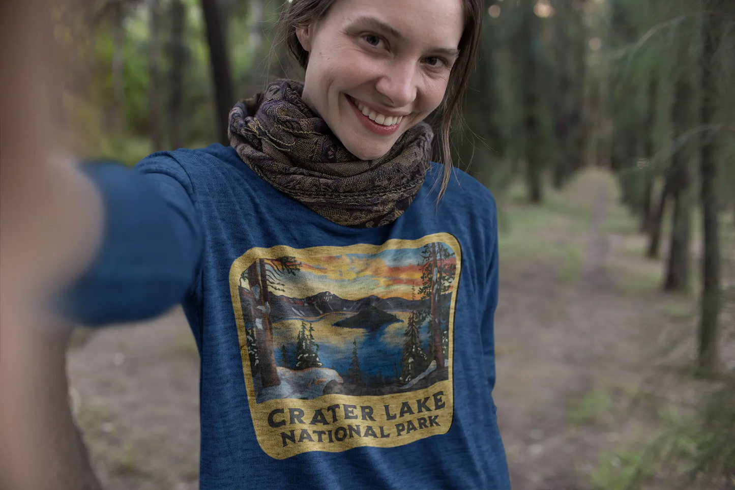 Crater Lake National Park Unisex Fit Long Sleeve T-shirt Wood Sign Graphic - Park Service Apparel