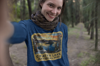 Crater Lake National Park Unisex Fit Long Sleeve T-shirt Wood Sign Graphic - Park Service Apparel