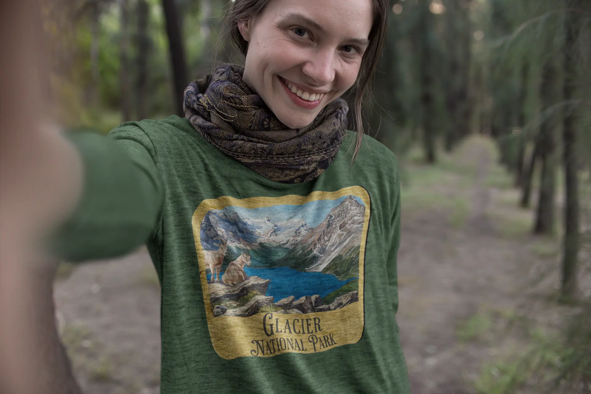 Glacier National Park Unisex Fit Long Sleeve T-Shirt Mountain View Wood Sign - Park Service Apparel
