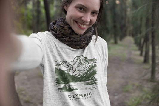 Olympic National Park Unisex Fit Long Sleeve T-Shirt Green Mountain Art - Park Service Apparel