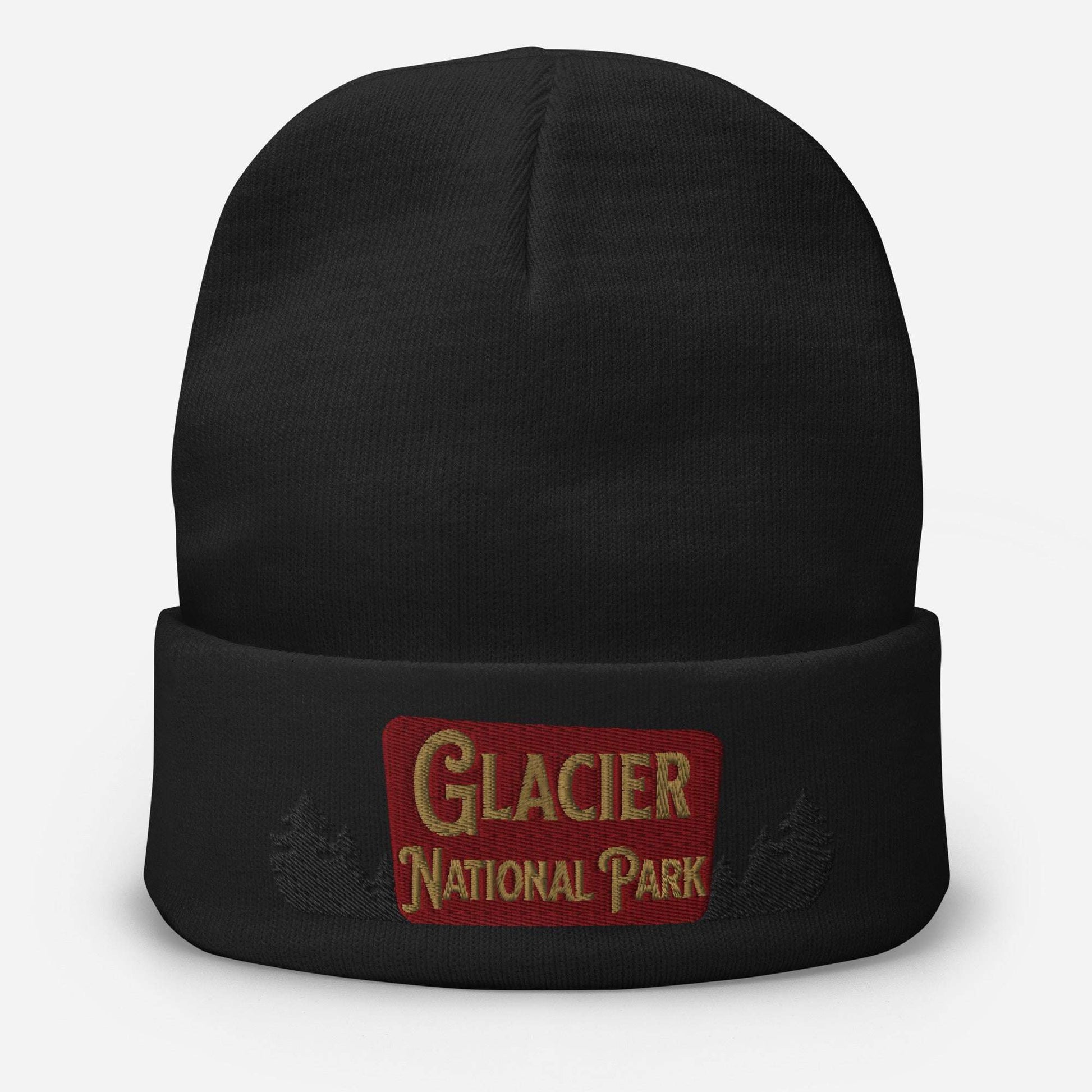 Glacier National Park Sign Embroidered Beanie Beanie Park Service Apparel Black