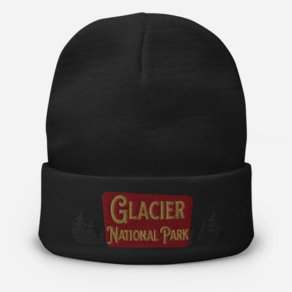 Glacier National Park Sign Embroidered Beanie Beanie Park Service Apparel Black