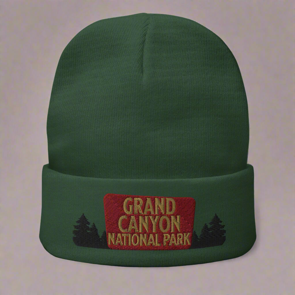 Grand Canyon National Park Sign Embroidered Beanie Beanie Park Service Apparel Dark green
