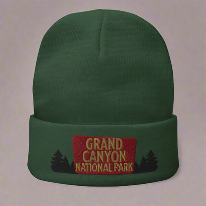 Grand Canyon National Park Sign Embroidered Beanie Beanie Park Service Apparel Dark green