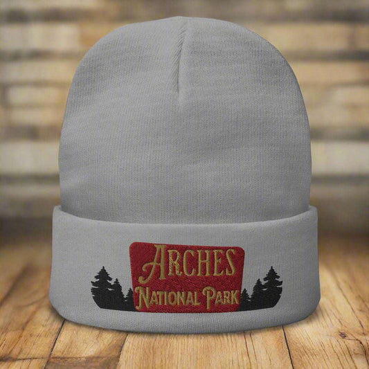 Arches National Park Sign Embroidered Beanie Beanie Park Service Apparel Gray
