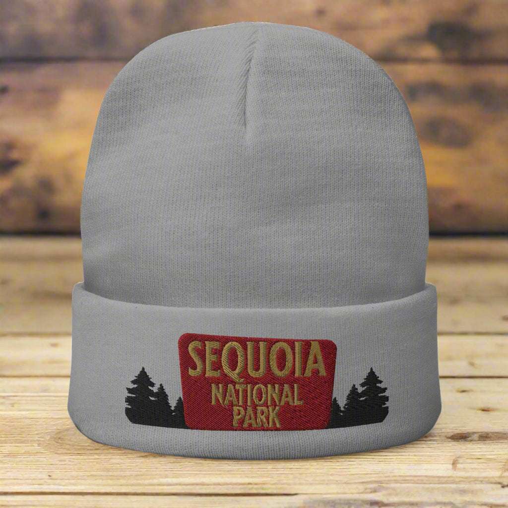 Sequoia National Park Sign Embroidered Beanie Beanie Park Service Apparel Gray