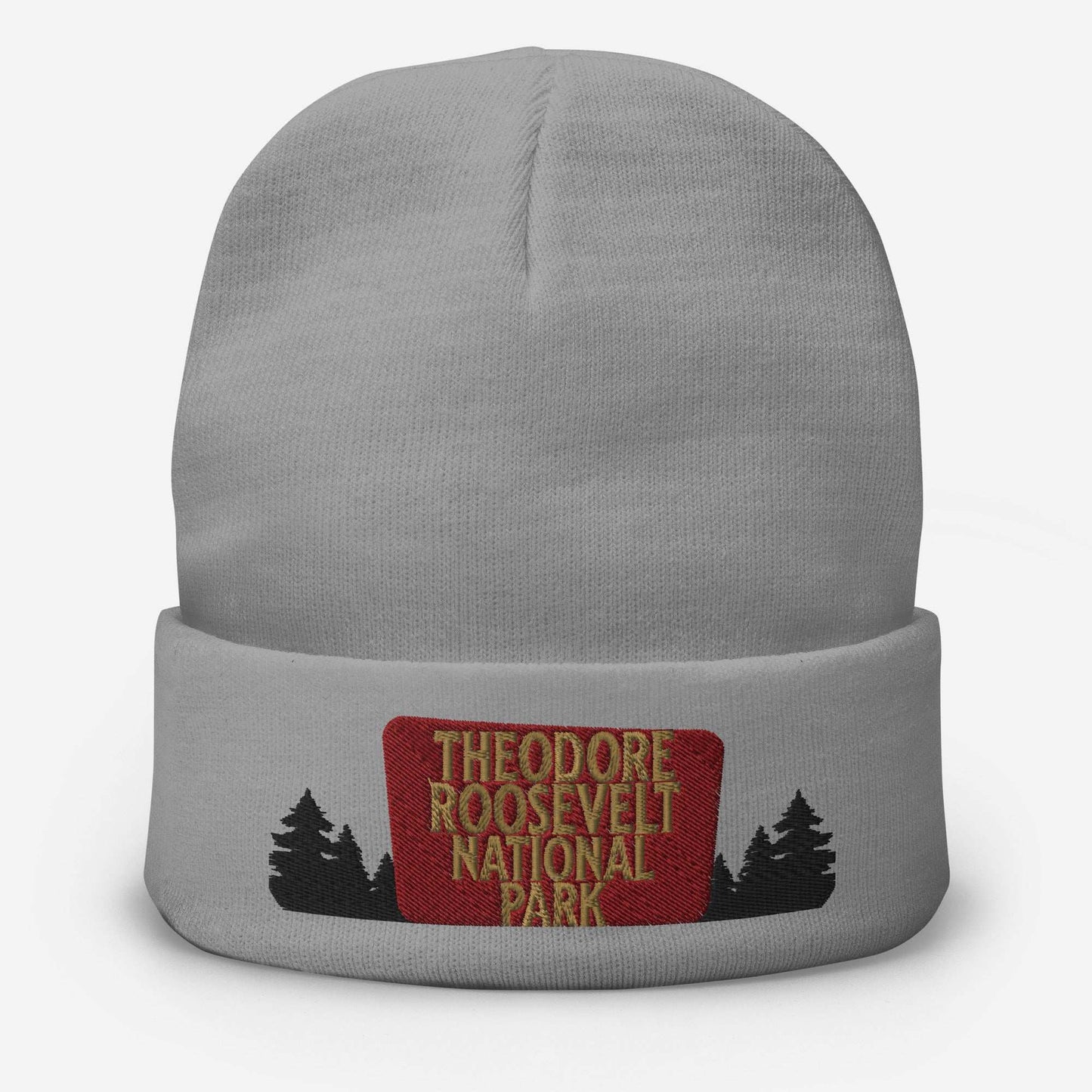 Theodore Roosevelt National Park Sign Embroidered Beanie Beanie Park Service Apparel Gray
