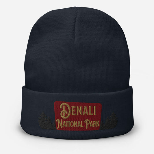 Denali National Park Sign Embroidered Beanie Beanie Park Service Apparel Navy