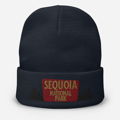 Sequoia National Park Sign Embroidered Beanie Beanie Park Service Apparel Navy