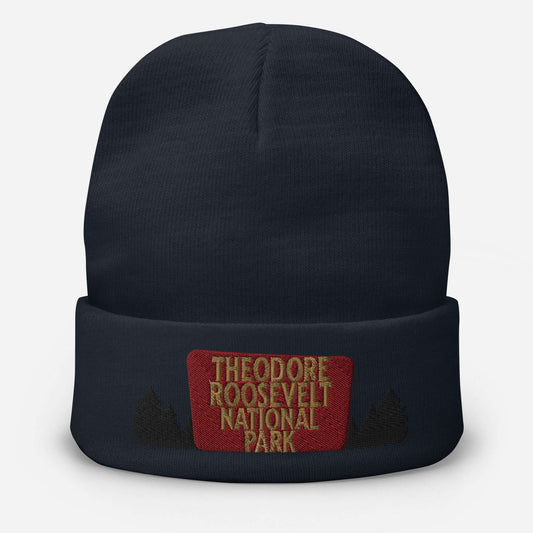 Theodore Roosevelt National Park Sign Embroidered Beanie Beanie Park Service Apparel Navy