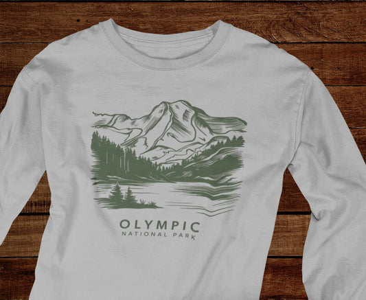 Olympic National Park Unisex Fit Long Sleeve T-Shirt Green Mountain Art - Park Service Apparel