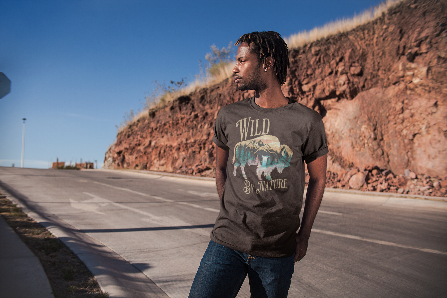 Wild By Nature Unisex Fit Soft T- Shirt Scenic Buffalo Tee Printify